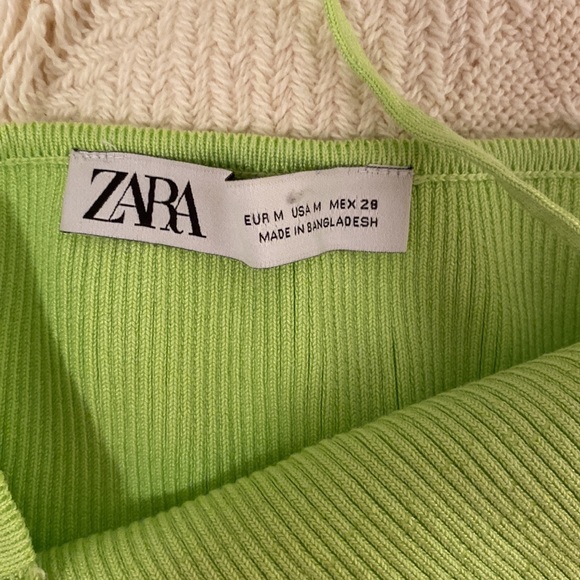 Zara Neon Green Ribbed One Shoulder Tank Top - Picture 3 of 4